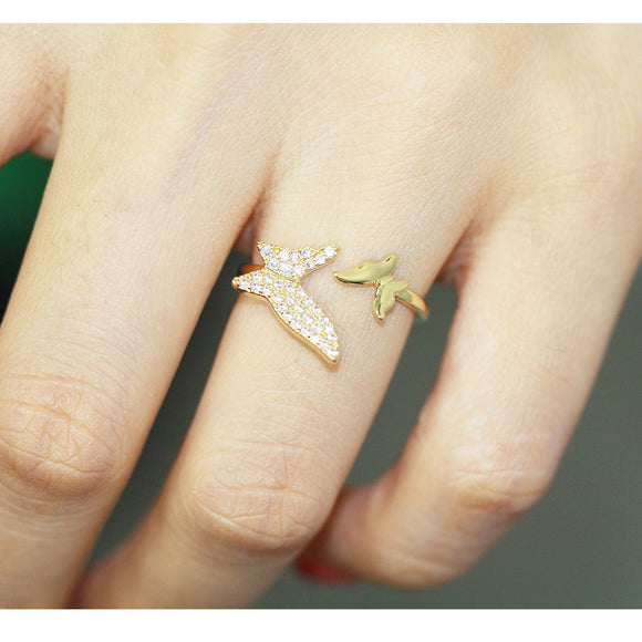 韓版韓式氣質鑲鑽三色蝴蝶戒指小戒指開口可調節尺碼指環女發