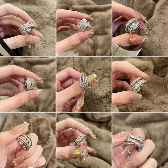 韓國輕奢鋯石多層開口戒指個性氣質設計感食指戒小眾高級感手飾女