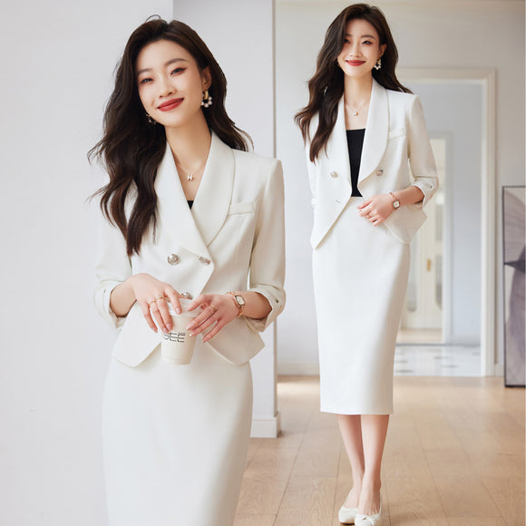 白色西裝套裝女春季2023高級感時尚氣質女神範西裝套裙女